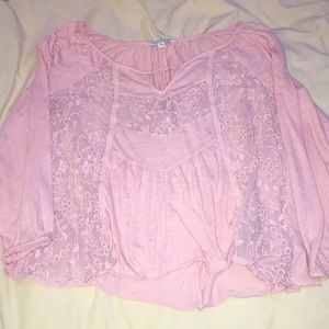 Pink sweatshirt with lace front